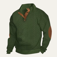 Herren-Strickpullover mit Zopfmuster und Knopfleiste in Grün