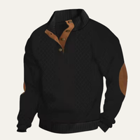 Herren-Strickpullover mit Zopfmuster und Knopfleiste in Schwarz