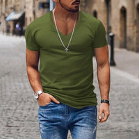 Herren-T-Shirt mit V-Ausschnitt und kurzen Ärmeln in Armeegrün
