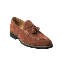 Herren-Wildleder-Loafer mit Quasten und Kontrastnähten in Cognac