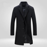 Florian | Herren Wool Coat Einreihiger Langer Wintermantel in Schwarz