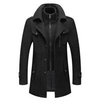Lukas | Herren Zweiteiliger Wollmantel Slim-Fit Wintermantel mit Strickkragen in Schwarz