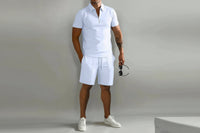 Herren Zweiteiliges Set Poloshirt mit Reißverschluss und kurze Hose in Weiß