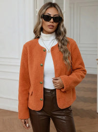 Damen Jacke mit Goldknöpfen und seitlichen Taschen in Orange
