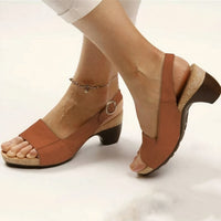 Ilvana | Damen Slingback Sandalette mit Blockabsatz in Braun