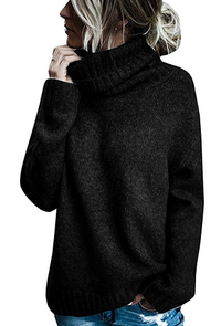 Damen Winter Rollkragen Longpullover in Schwarz