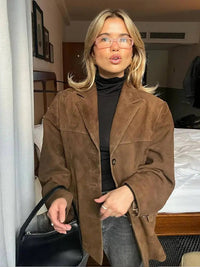 Ida | Damen Elegante Wildleder-Herbstjacke in Braun
