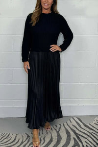 Michelle | Maxikleid mit Jersey und Faltenrock in Schwarz