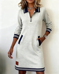 Lea | Stilvolles Damen Kleid aus Baumwolle mit langen Ärmeln in Grau