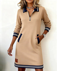 Lea | Stilvolles Damen Kleid aus Baumwolle mit langen Ärmeln in Beige