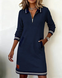 Lea | Stilvolles Damen Kleid aus Baumwolle mit langen Ärmeln in Marineblau