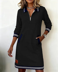 Lea | Stilvolles Damen Kleid aus Baumwolle mit langen Ärmeln in Schwarz