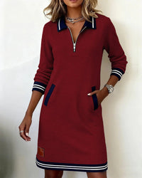 Nora | Chic geschnittenes Langarmkleid aus Baumwolle in Rot