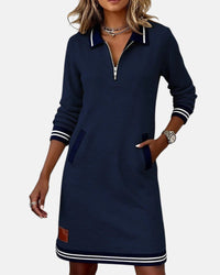 Anna | Schickes Baumwollkleid Damen mit langen Ärmeln in Marineblau