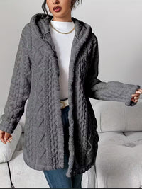 Elegant Hooded Jacquard Plush Cardigan in Grau