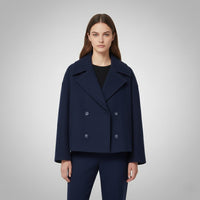 Johanna | Damen Eleganter Knöpfen Kurzer Mantel in Blau