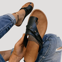 Johanna | Damen Zehensandalen Flach Sommer in Schwarz