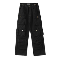 Men's Vintage Washed Loose Straight Multi-Pocket Cargo Pants in Schwarz