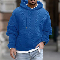 Men's Casual Printed Kangaroo Pocket Long Sleeve Hoodie in Blau
