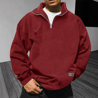 Men's Loose Fleece Stand Collar Solid Color Sweatshirt in Rot