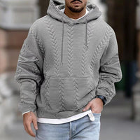 Men's Casual Printed Kangaroo Pocket Long Sleeve Hoodie in Grau