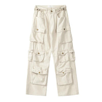 Men's Vintage Washed Loose Straight Multi-Pocket Cargo Pants in Weiß