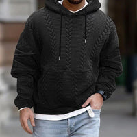 Men's Casual Printed Kangaroo Pocket Long Sleeve Hoodie in Schwarz