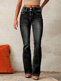 Katrin | Damen High Waist Bootcut Jeans Figurschmeichelnd in Schwarz
