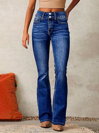 Katrin | Damen High Waist Bootcut Jeans Figurschmeichelnd in Dunkel Blau