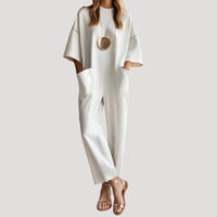 Klara | Damen Weites Bein Kurzarm Jumpsuit in Weiß