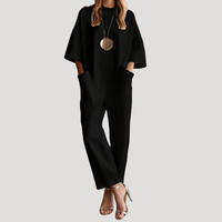 Klara | Damen Weites Bein Kurzarm Jumpsuit in Schwarz