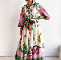 Kristin | Damen Bedrucktes Maxi Hemdkleid in Mehrfarbig