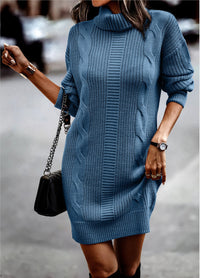 Elin | Grob gestricktes Damen Kleid lässig & elegant in Blau