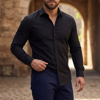 Langarm-Button-Down-Hemd für Herren in Schwarz