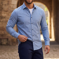 Langarm-Button-Down-Hemd für Herren in Puderblau