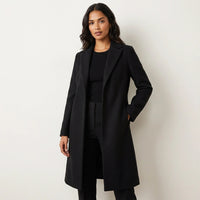 Langer Wollmischmantel für Damen in Schwarz