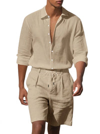Leinen-Set für Herren: Hemd und Shorts in Beige