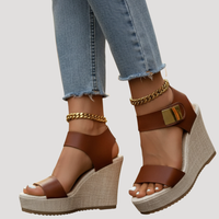 Linnea | Damen Plateau Sandalen mit Keilabsatz und Knöchelriemen in Braun