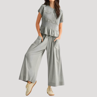 Lirette | Damen Zweiteiler Peplum Top Weite Hose Set in Grau