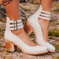Luisa | Damen Lässige Blockabsat Riemchen-Pumps in Weiß