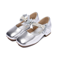 Mädchen-Ballerinas mit Perlenriemen und Schleifendetail in Silber
