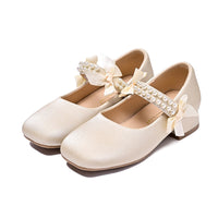 Mädchen-Ballerinas mit Perlenriemen und Schleifendetail in Aprikose