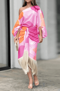 Maisie | Damen Ein-Schulter Wickel-Midi-Kleid in Pink