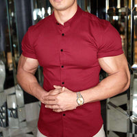 Maksim | Herren Slim Fit Kurzarmhemd in Weinrot
