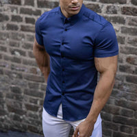 Maksim | Herren Slim Fit Kurzarmhemd in Dunkelblau