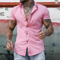 Maksim | Herren Slim Fit Kurzarmhemd in Rosa