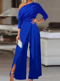 Marlena | Damen Schulterfreier Wide Leg Jumpsuit in Blau