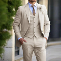 Herren Anzug 3 Teilig Schlank Geschäft Hochzeit Set in Beige