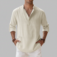 Herren Sommerhemd Lockeres Kurzarm Shirt Freizeit in Beige