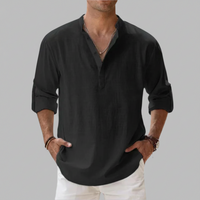 Herren Sommerhemd Lockeres Kurzarm Shirt Freizeit in Schwarz